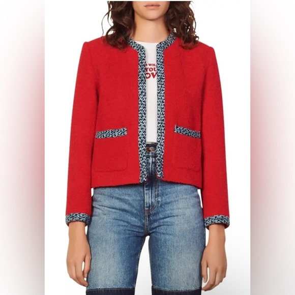 SANDRO Vanessa Tweed Crop Jacket in red size S - Picture 1 of 6